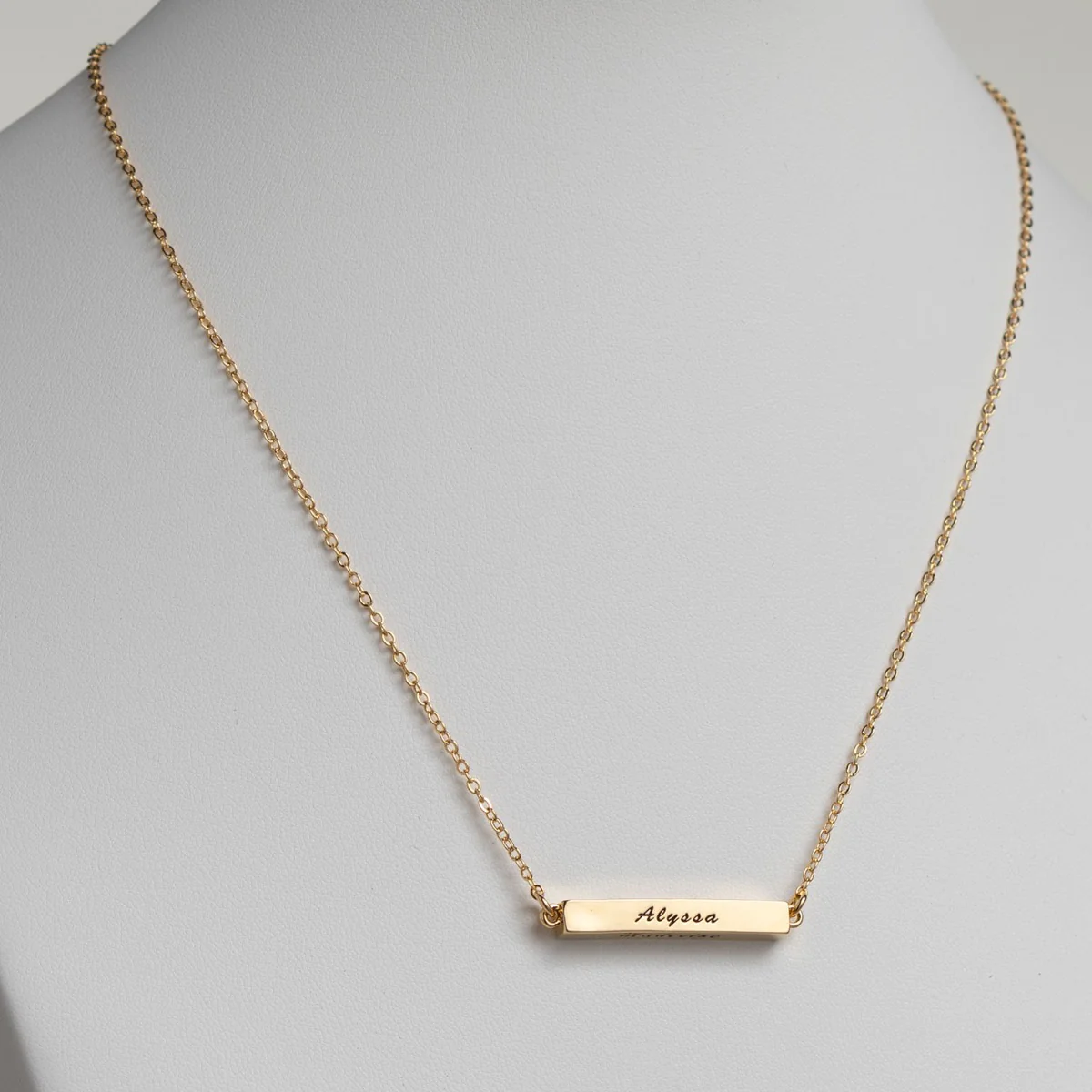 14K Gold Plated Horizontal 4-Sided Engraved Family Name Necklace - Image 3