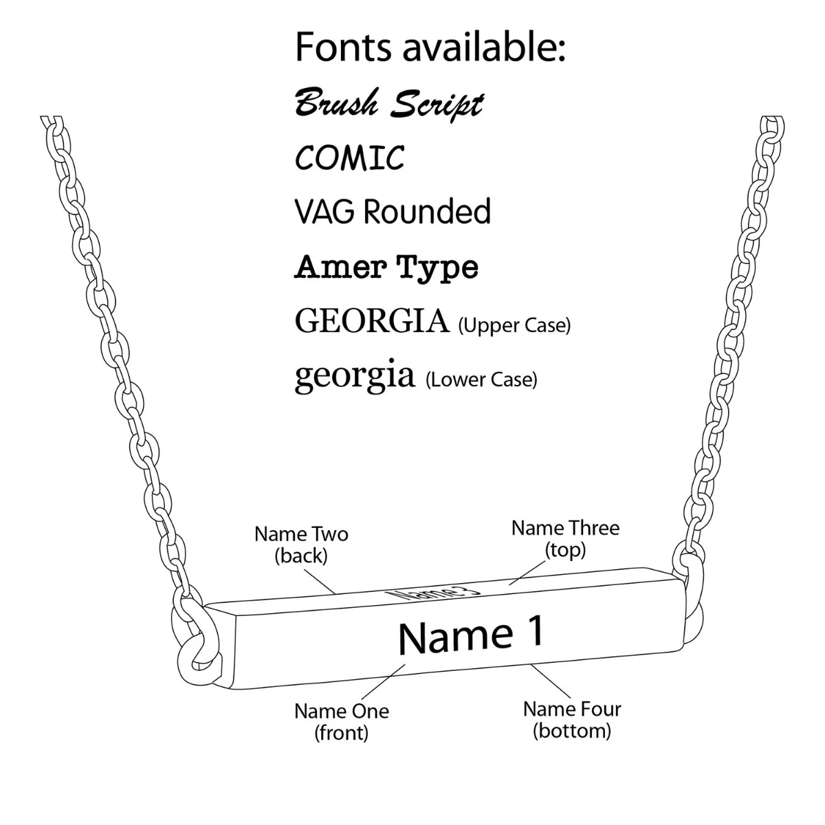 14K Gold Plated Horizontal 4-Sided Engraved Family Name Necklace - Image 4