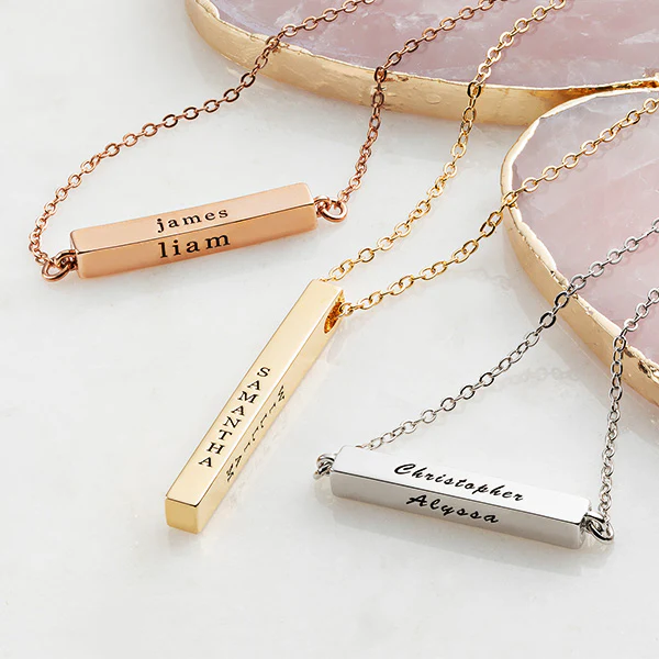 14K Gold Plated Horizontal 4-Sided Engraved Family Name Necklace - Image 5