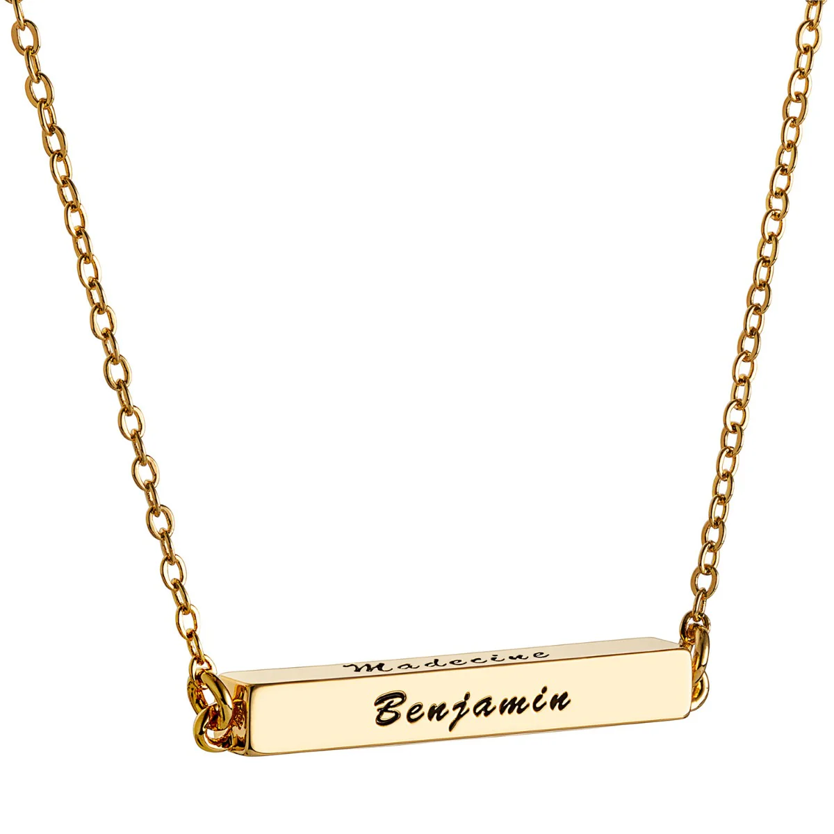14K Gold Plated Horizontal 4-Sided Engraved Family Name Necklace - Image 6