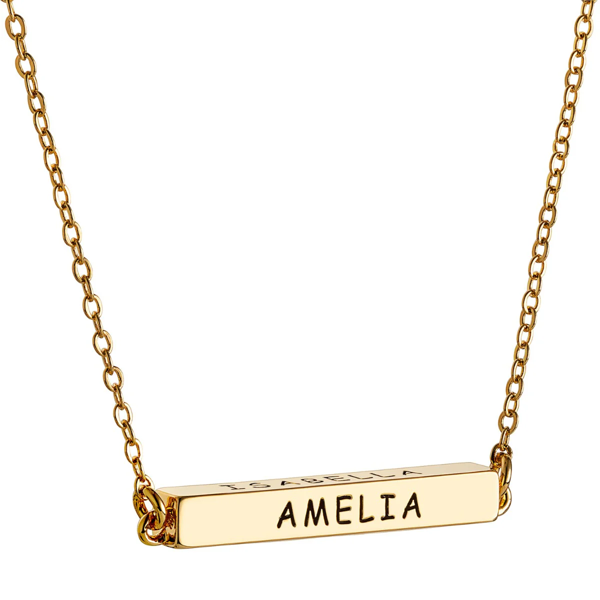 14K Gold Plated Horizontal 4-Sided Engraved Family Name Necklace - Image 7
