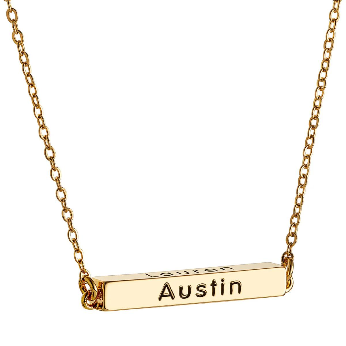 14K Gold Plated Horizontal 4-Sided Engraved Family Name Necklace - Image 8