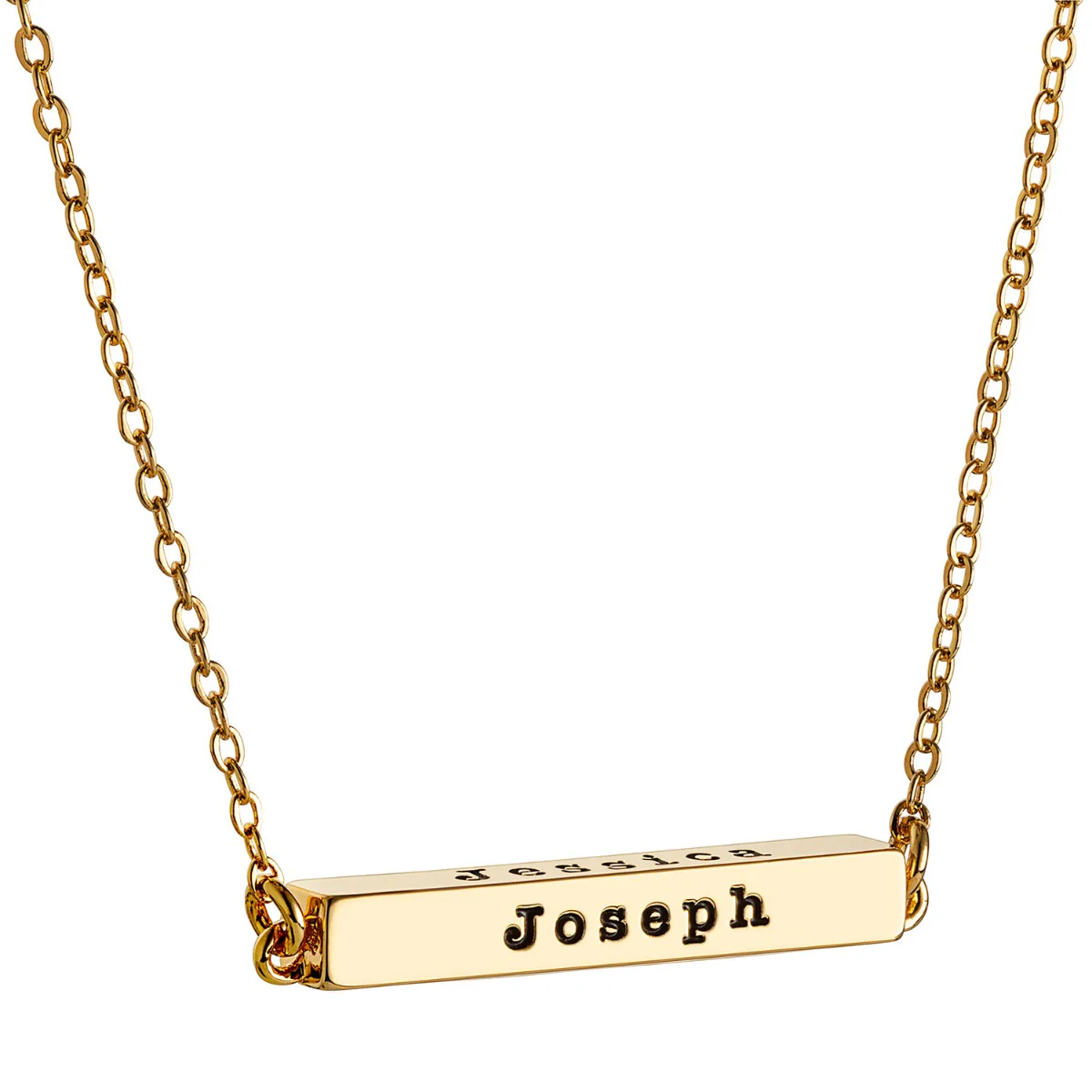 14K Gold Plated Horizontal 4-Sided Engraved Family Name Necklace - Image 9