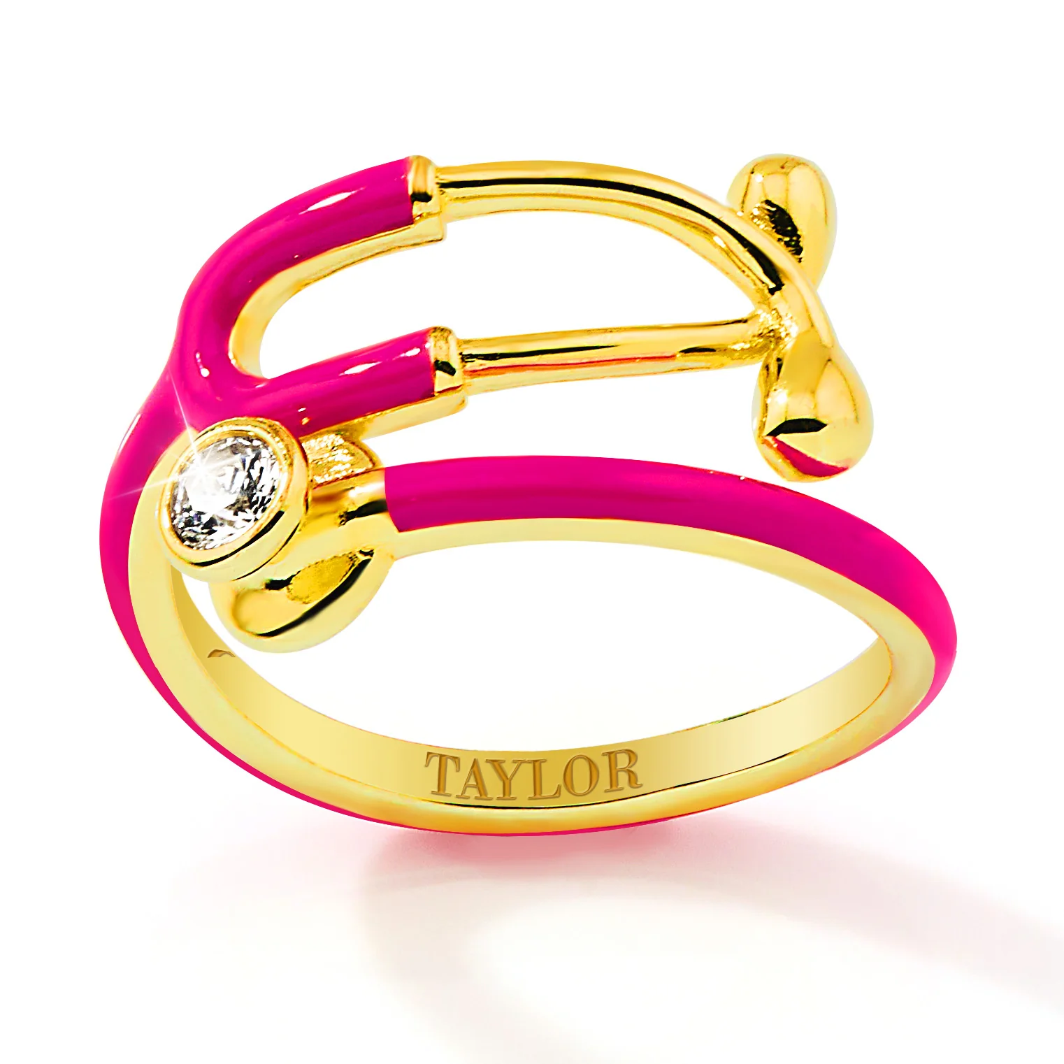 Gold Plated Personalized Birthstone & Enamel Stethoscope Wrap Ring - Image 4
