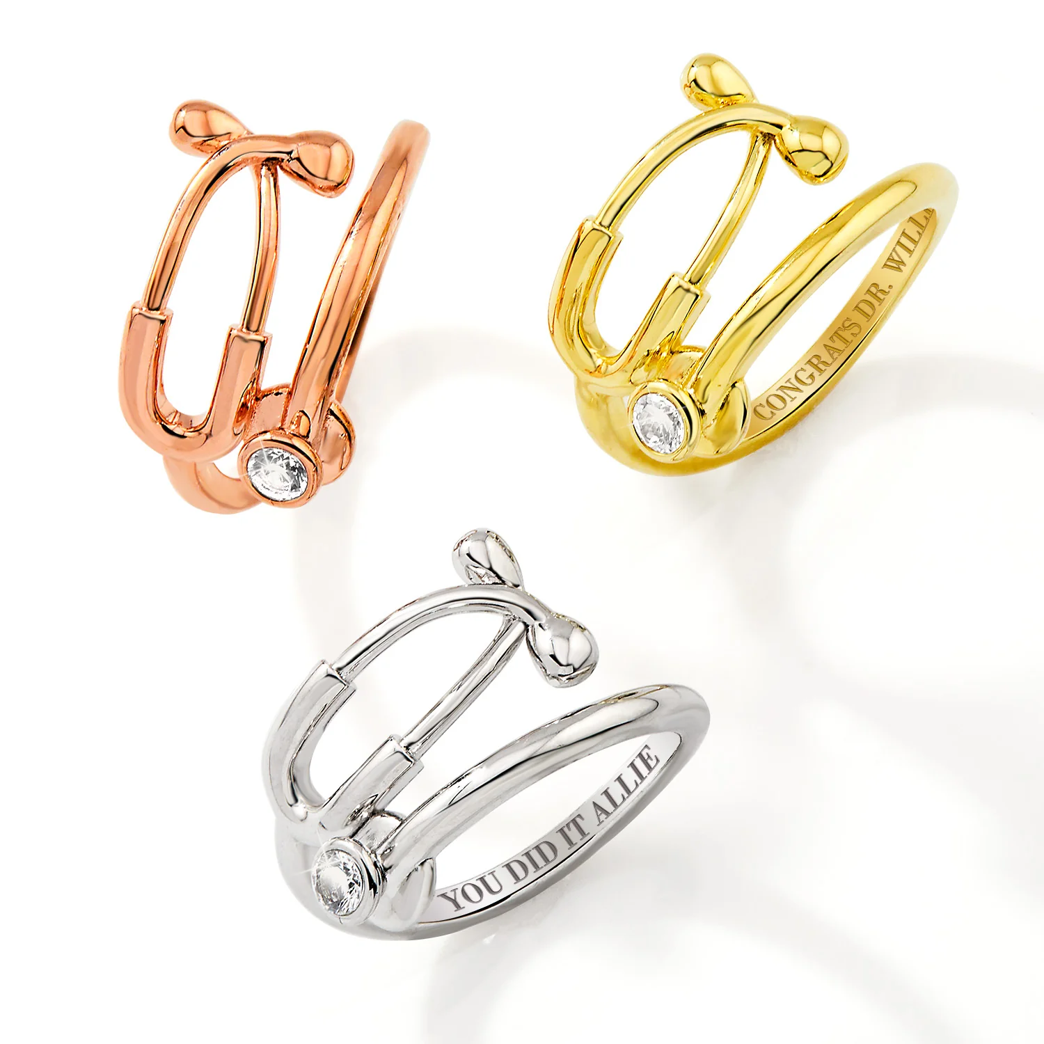 Gold Plated Personalized Birthstone Stethoscope Wrap Ring - Image 5