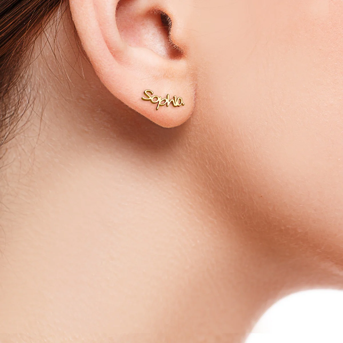 14K Gold Plated Personalized Name Crawler Button Earring - Image 2