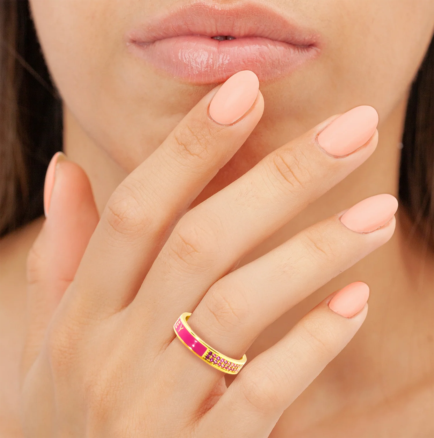Gold Plated Reversible Birthmonth Enamel Pave Square Band Ring - Image 2