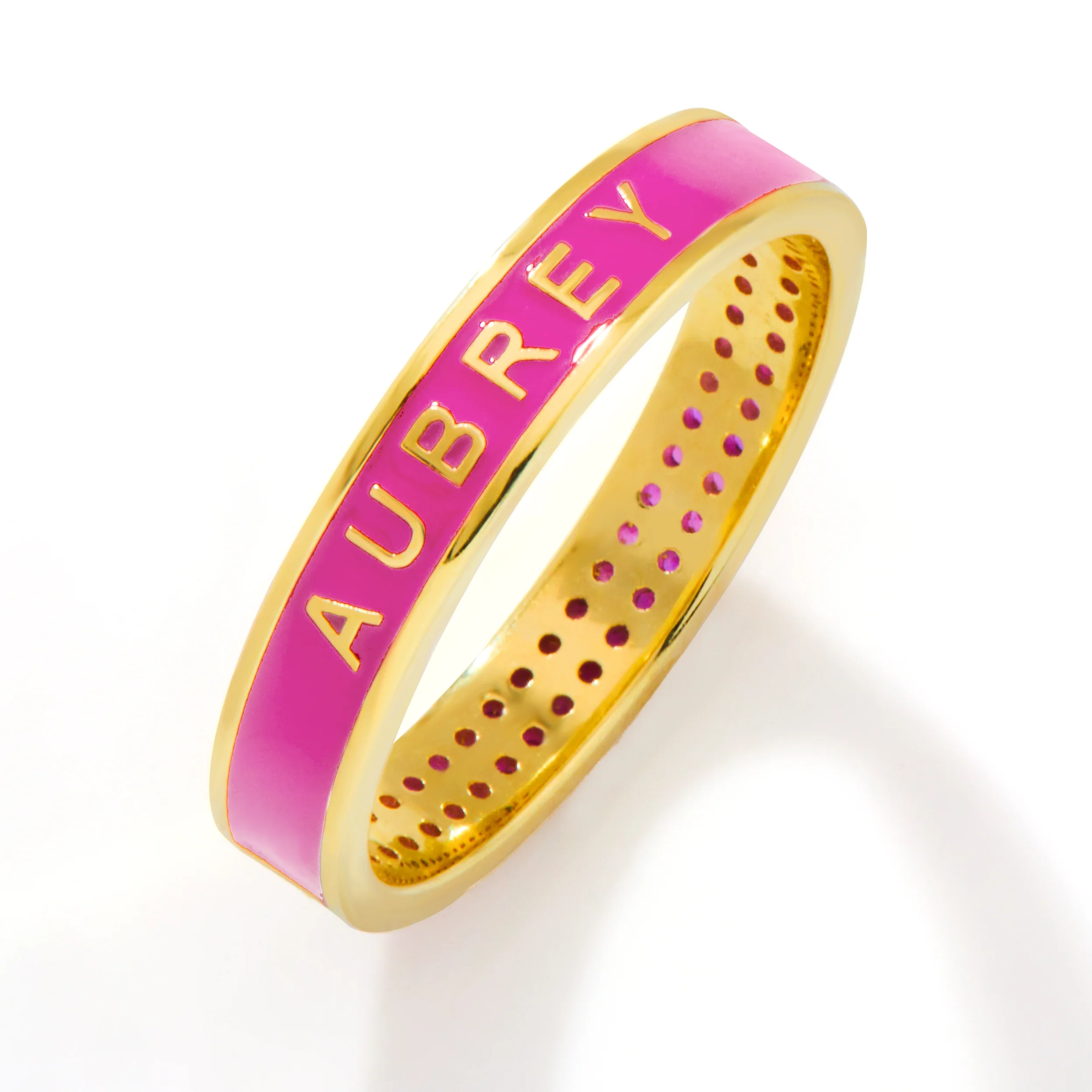 Gold Plated Reversible Birthmonth Enamel Pave Square Band Ring - Image 4