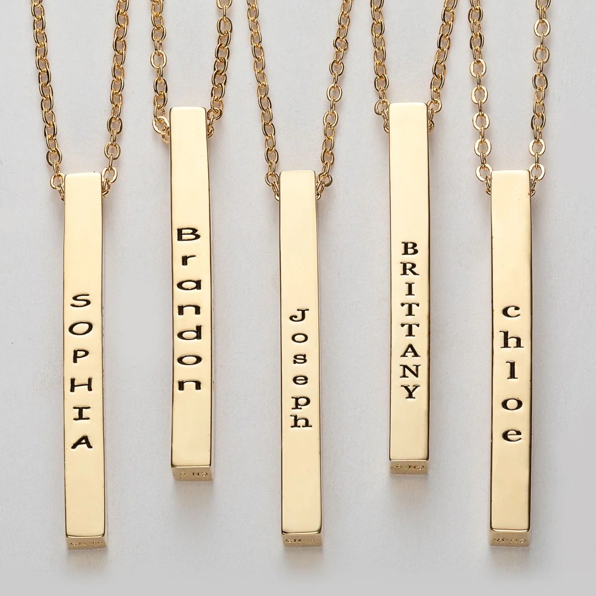 14K Gold Plated Vertical 4-Sided Engraved Family Name Necklace
