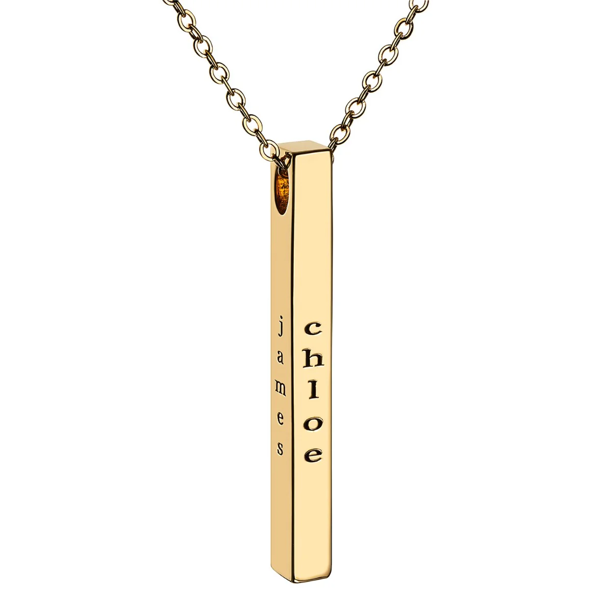 14K Gold Plated Vertical 4-Sided Engraved Family Name Necklace - Image 10