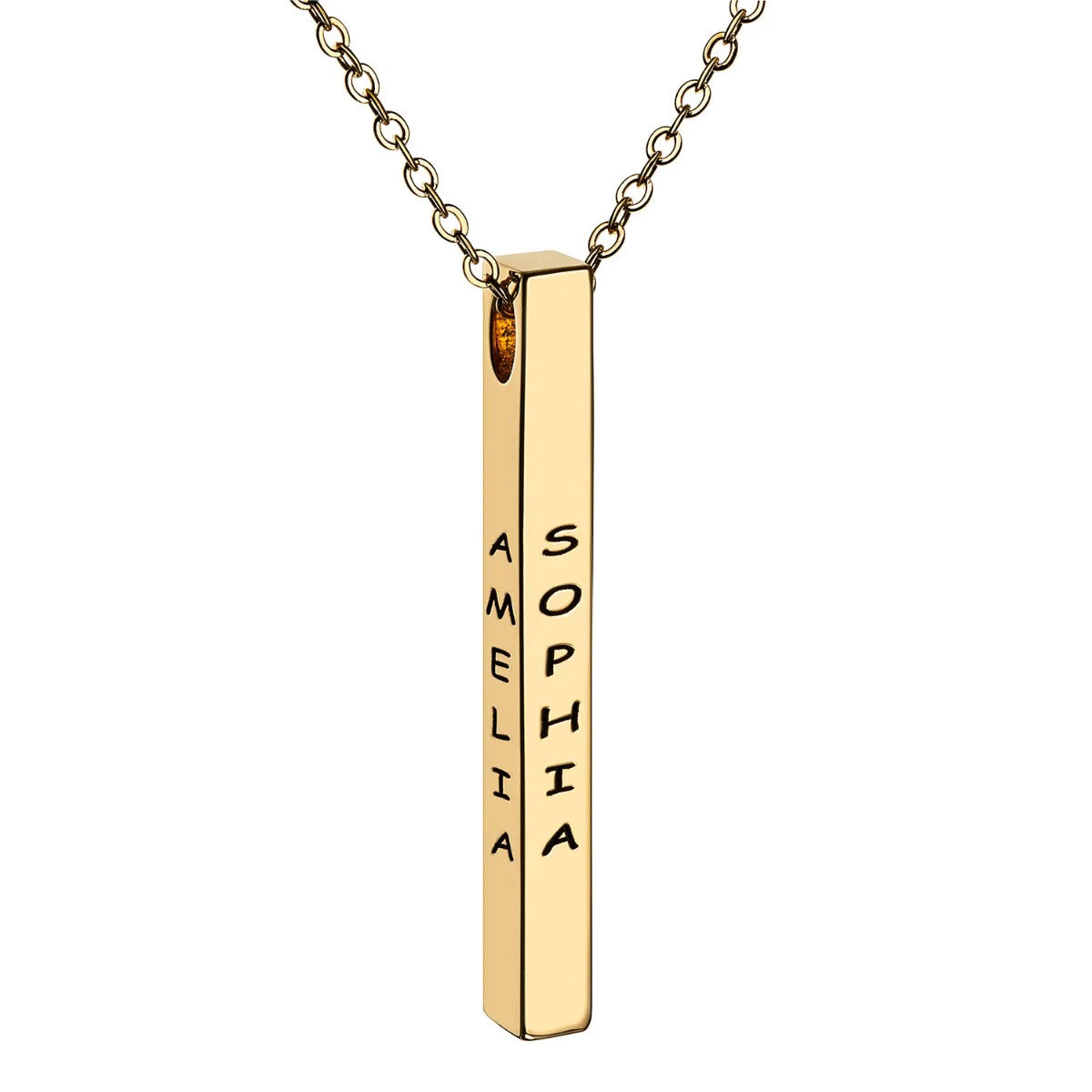14K Gold Plated Vertical 4-Sided Engraved Family Name Necklace - Image 2