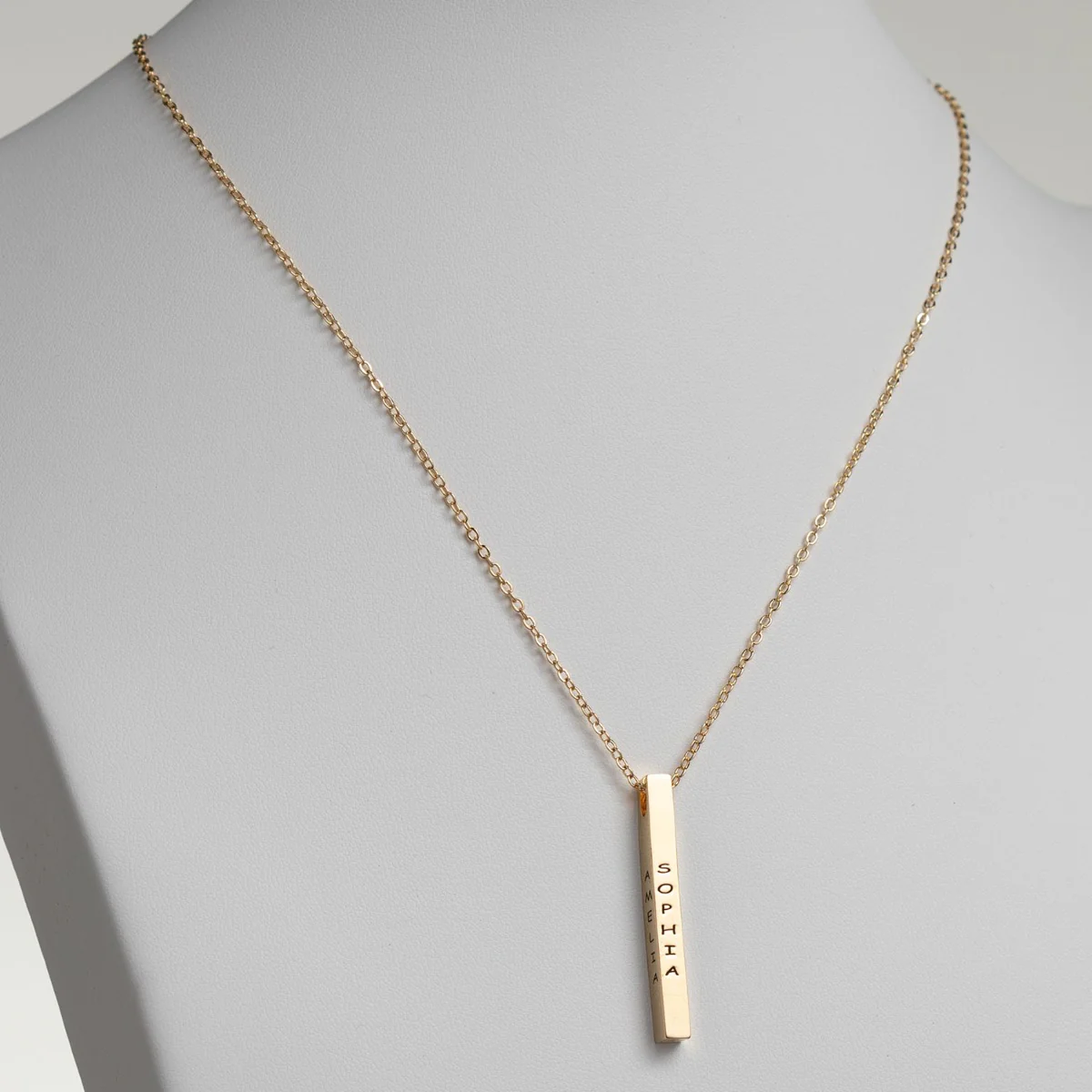 14K Gold Plated Vertical 4-Sided Engraved Family Name Necklace - Image 3