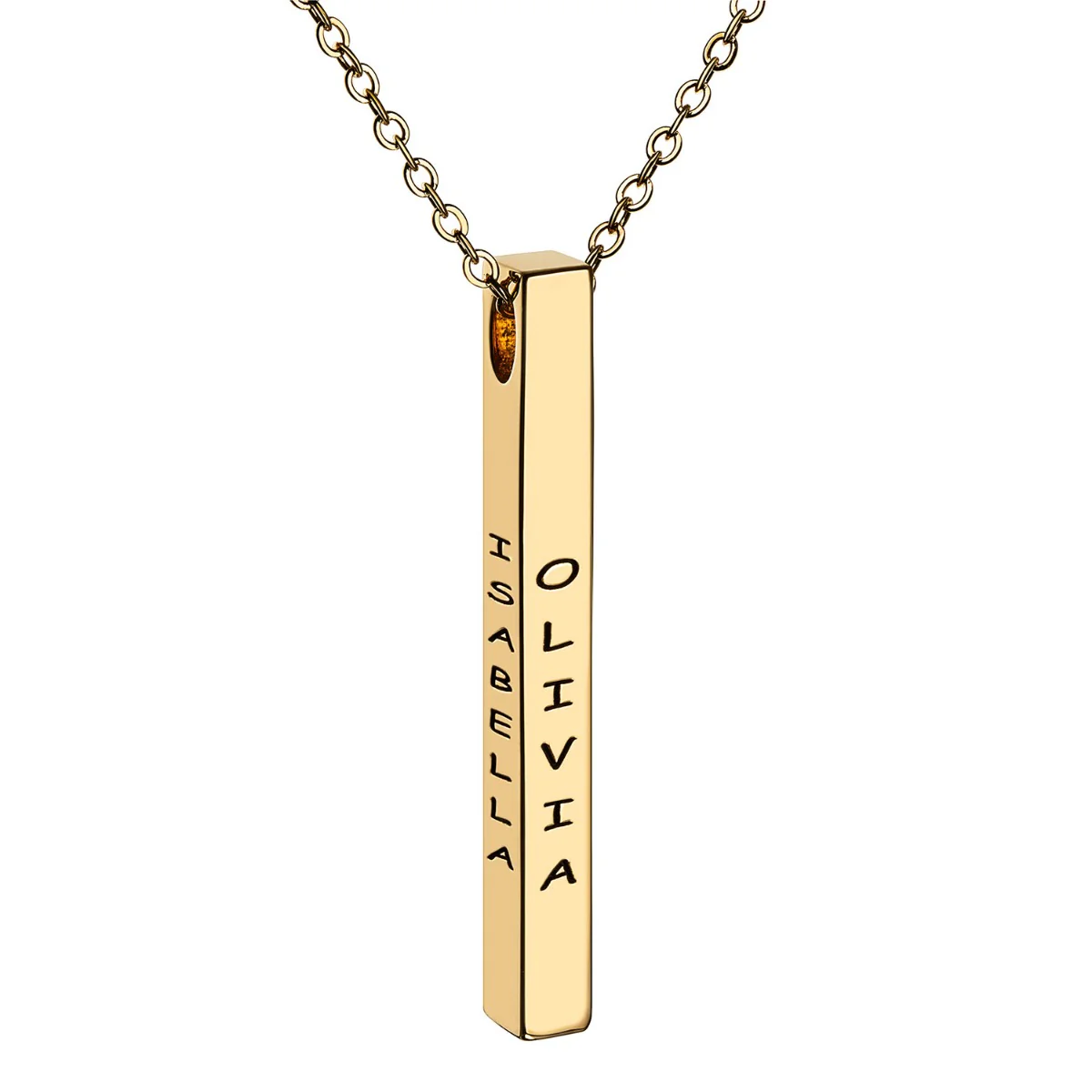 14K Gold Plated Vertical 4-Sided Engraved Family Name Necklace - Image 6
