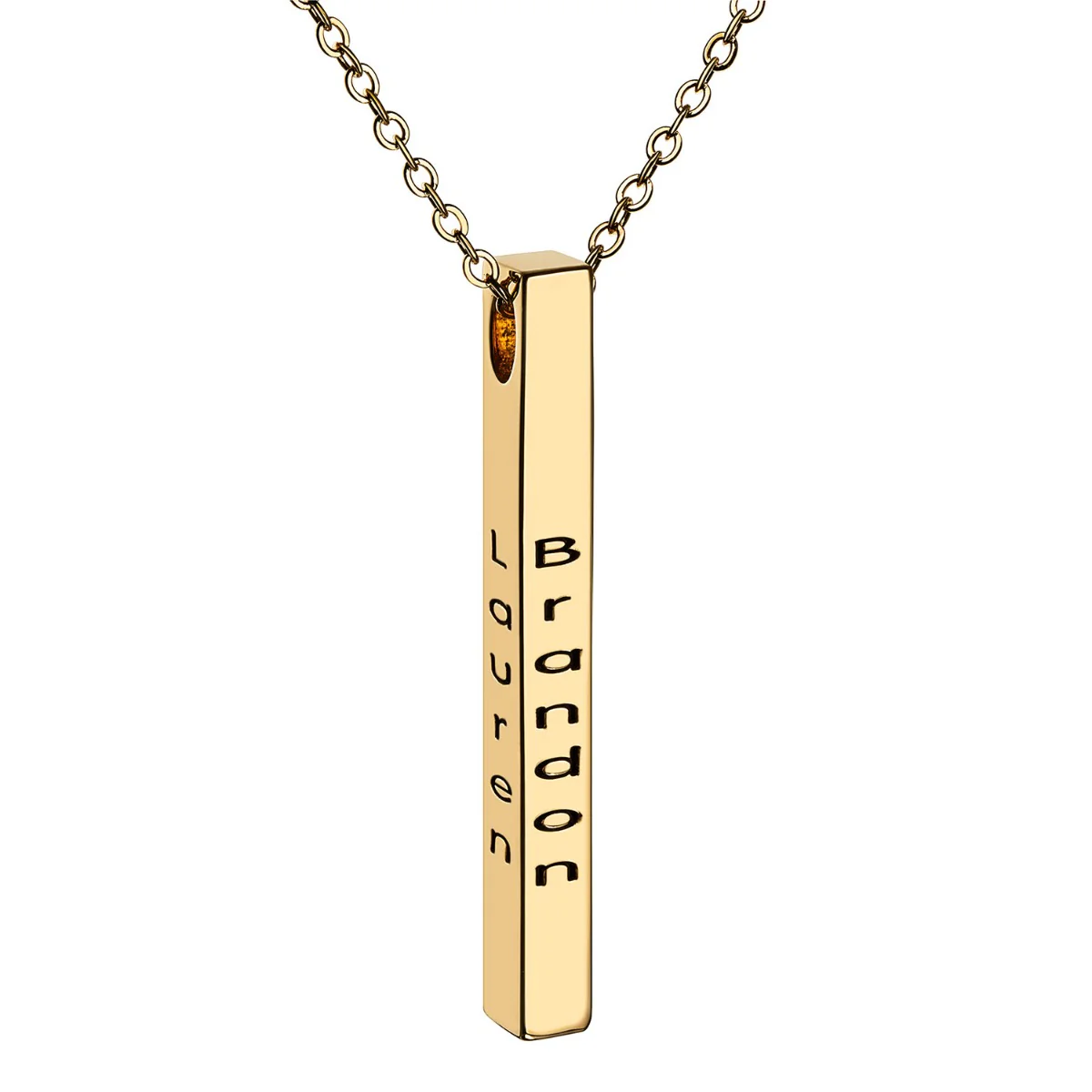 14K Gold Plated Vertical 4-Sided Engraved Family Name Necklace - Image 7