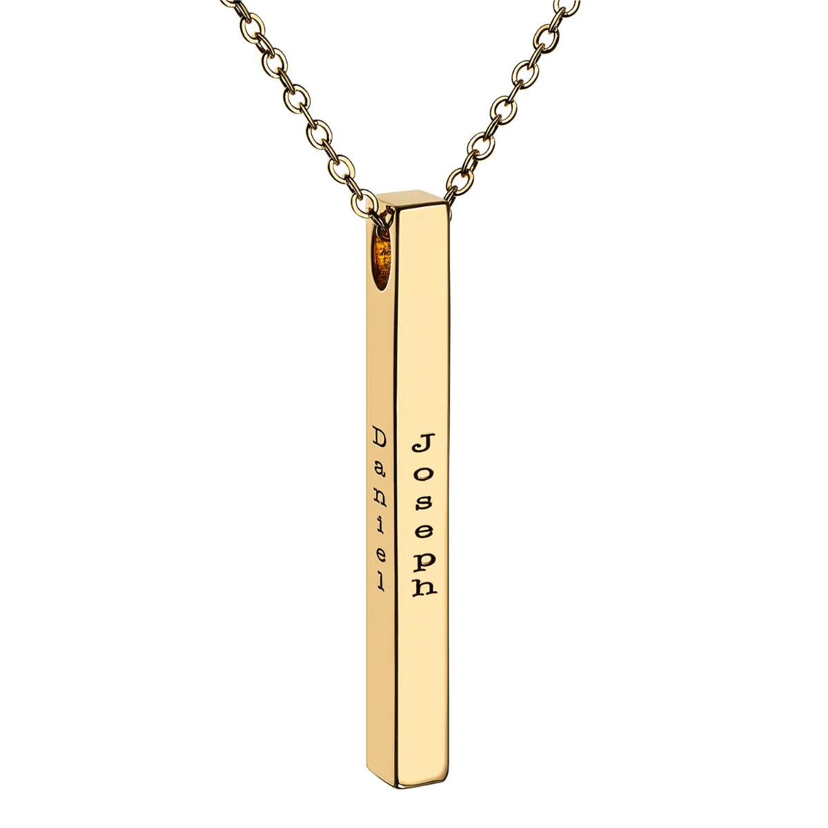 14K Gold Plated Vertical 4-Sided Engraved Family Name Necklace - Image 8