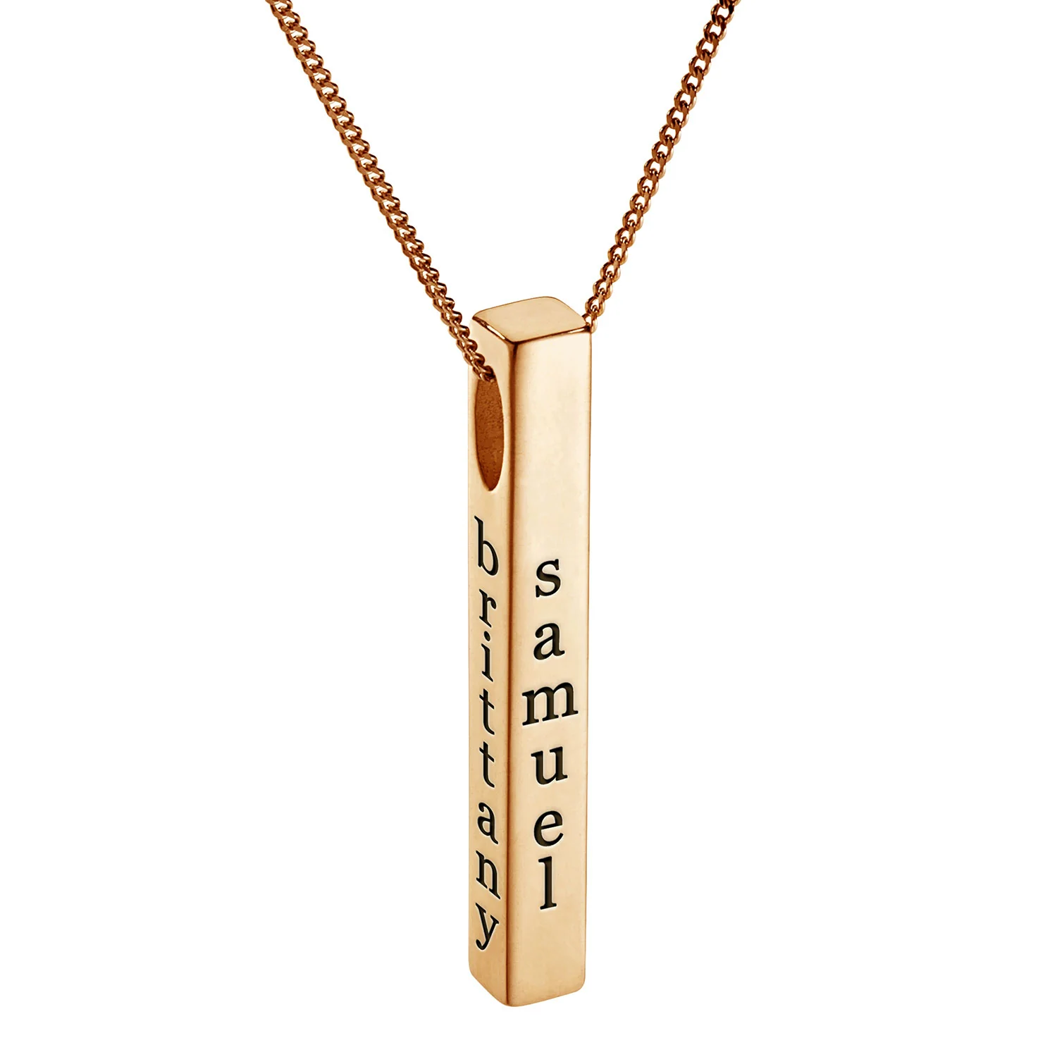 14K Gold Plated Vertical 4-Sided Engraved Family Name Pendant