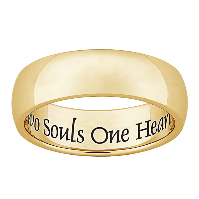 Gold Stainless Steel Two Souls One Heart Inscribed Band Ring