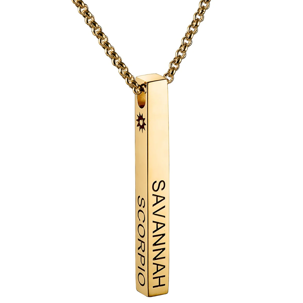 14K Gold Plated 3 Zodiac Sign 4 Sided Bar Necklace