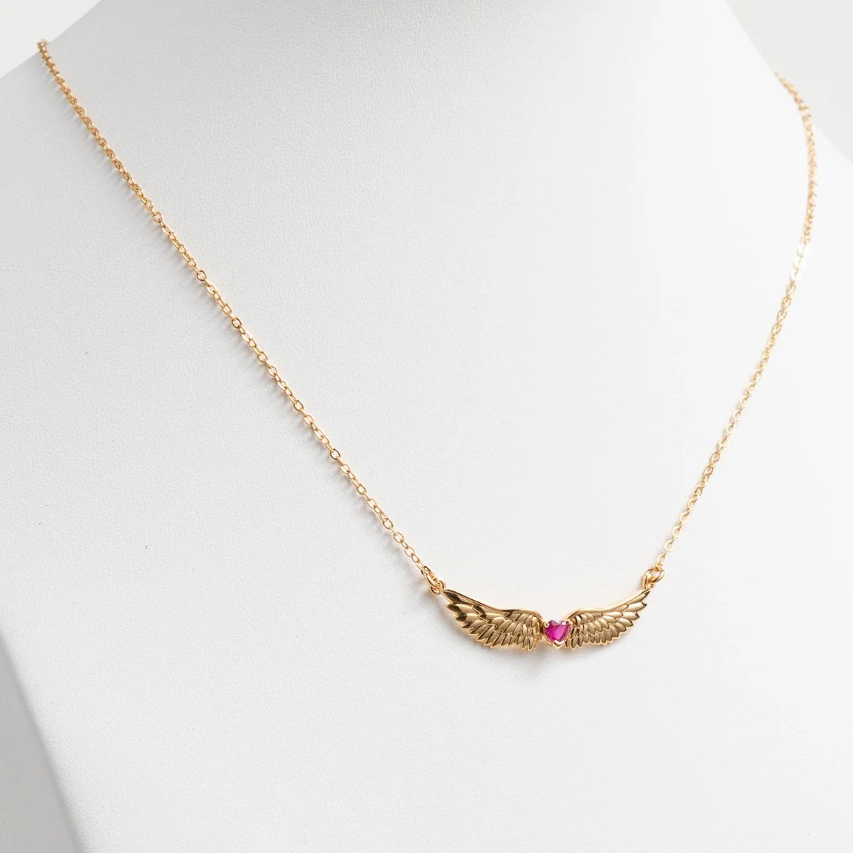 14K Gold Plated Angel Wing with Heart Birthstone Necklace - Image 2