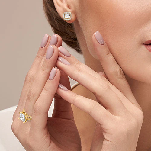 Goldtone CZ Halo Stud Earrings, Hoop and Ring Set - Image 2