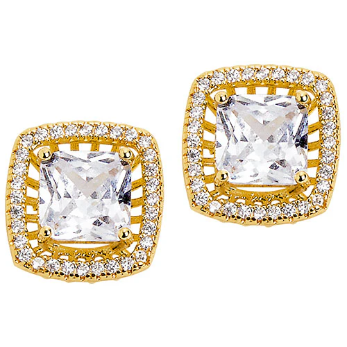 Goldtone CZ Halo Stud Earrings, Hoop and Ring Set - Image 3