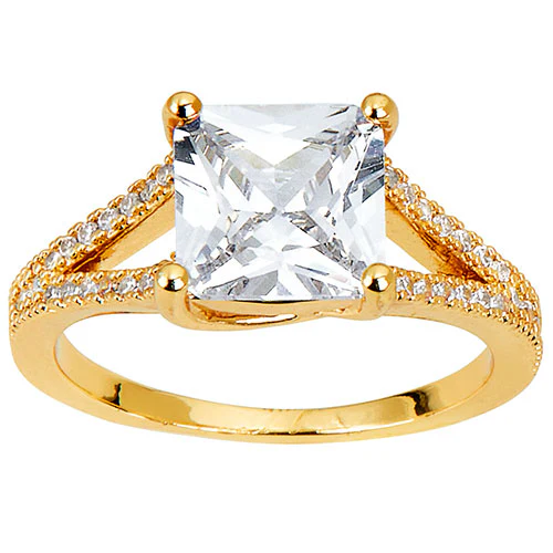 Goldtone CZ Halo Stud Earrings, Hoop and Ring Set - Image 6