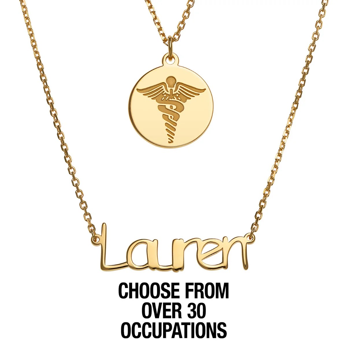 14K Gold Plated Double Layered Name and Occupation Necklace