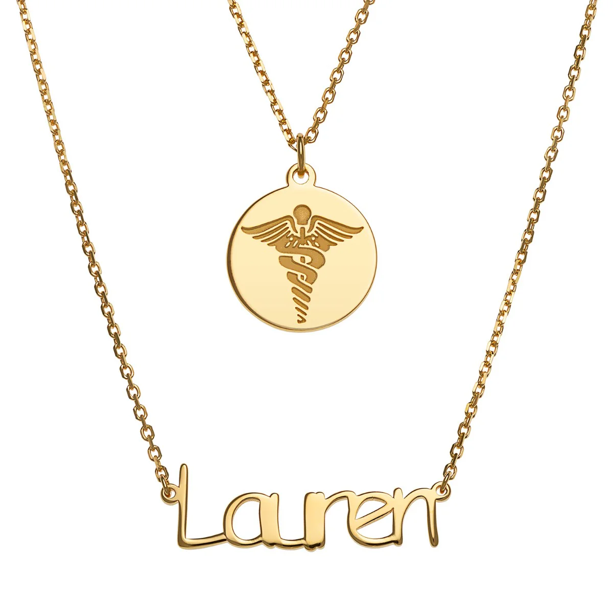 14K Gold Plated Double Layered Name and Occupation Necklace - Image 2