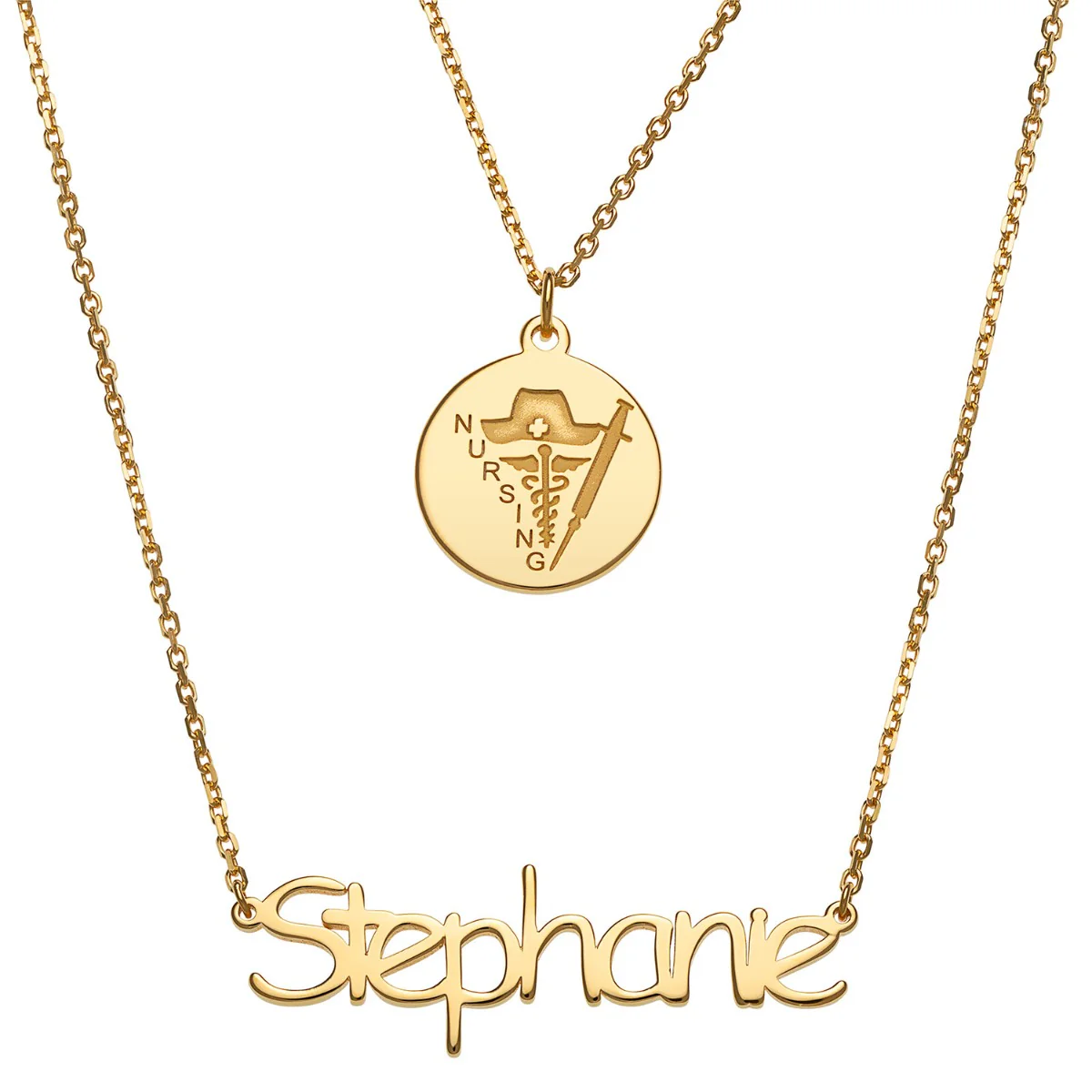 14K Gold Plated Double Layered Name and Occupation Necklace - Image 3