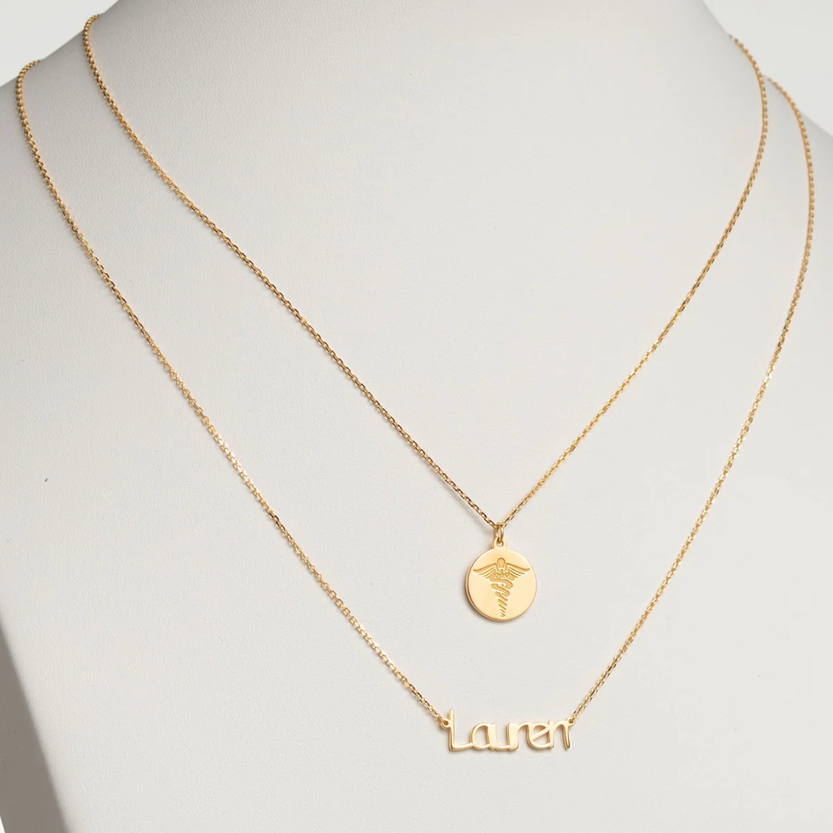 14K Gold Plated Double Layered Name and Occupation Necklace - Image 4
