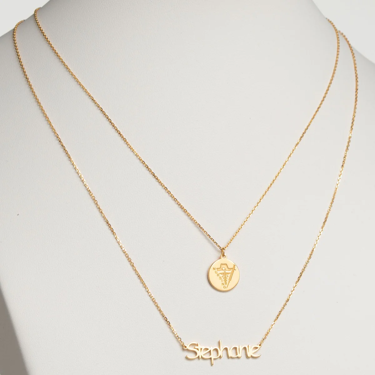 14K Gold Plated Double Layered Name and Occupation Necklace - Image 5