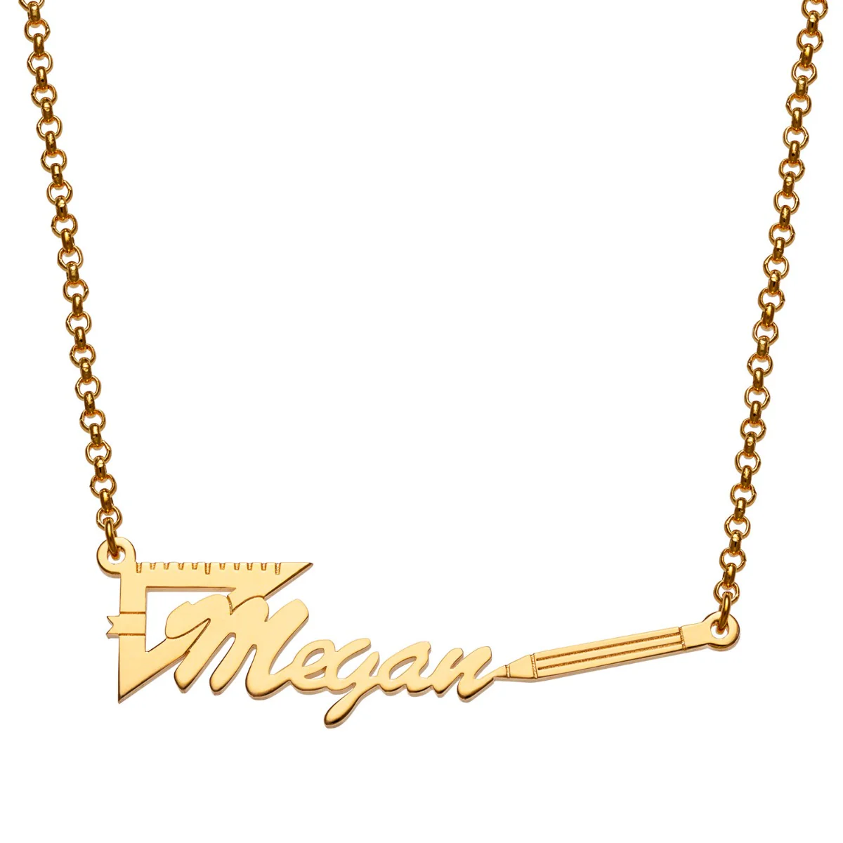 14K Gold Plated Engineer Cutout Name Necklace