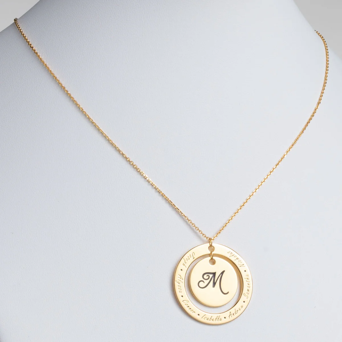14K Gold Plated Engraved Initial and Family Name Necklace - Image 2