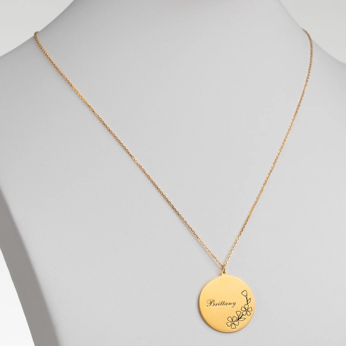 14K Gold Plated Engraved Name and Birth Flower Necklace - Image 3