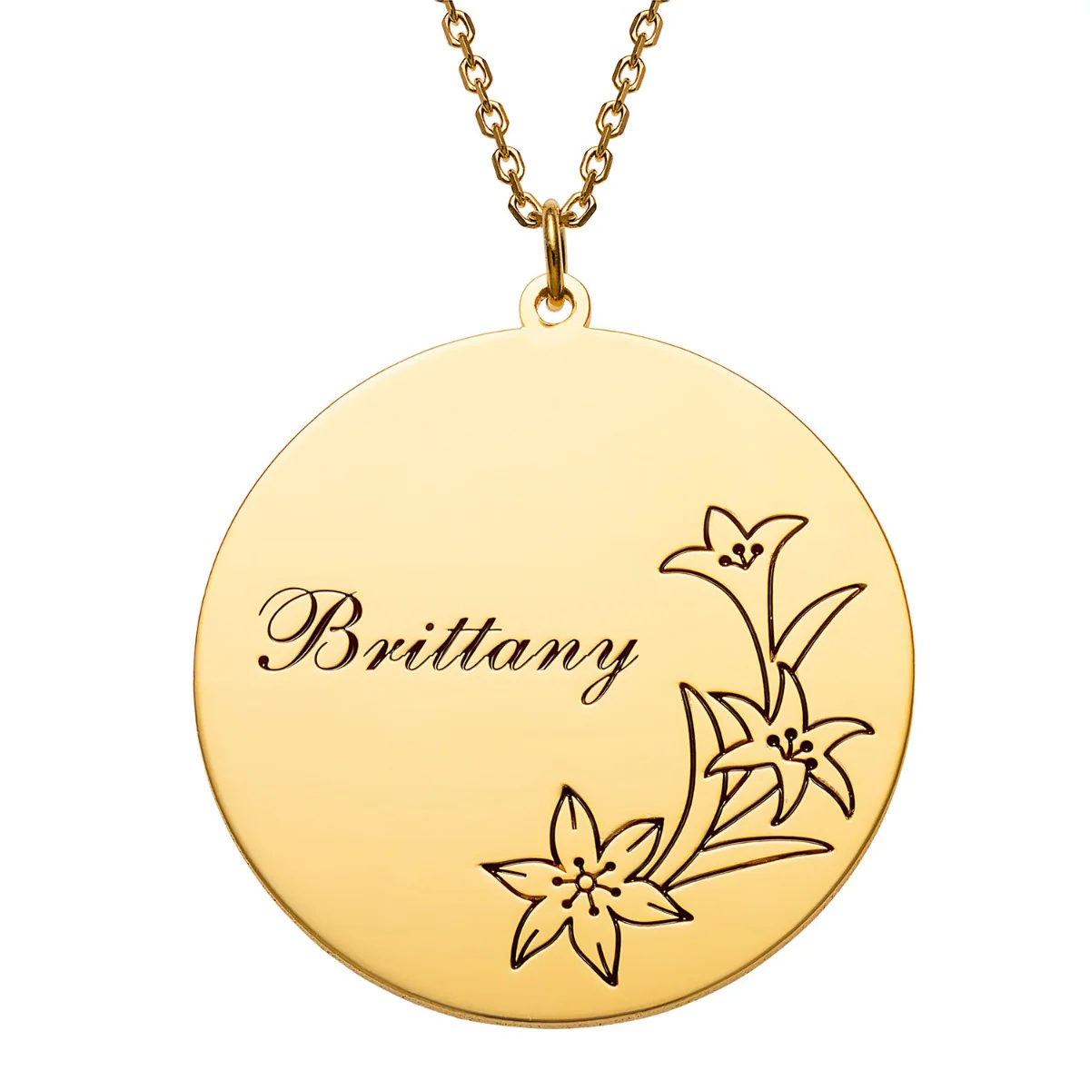 14K Gold Plated Engraved Name and Birth Flower Necklace - Image 5