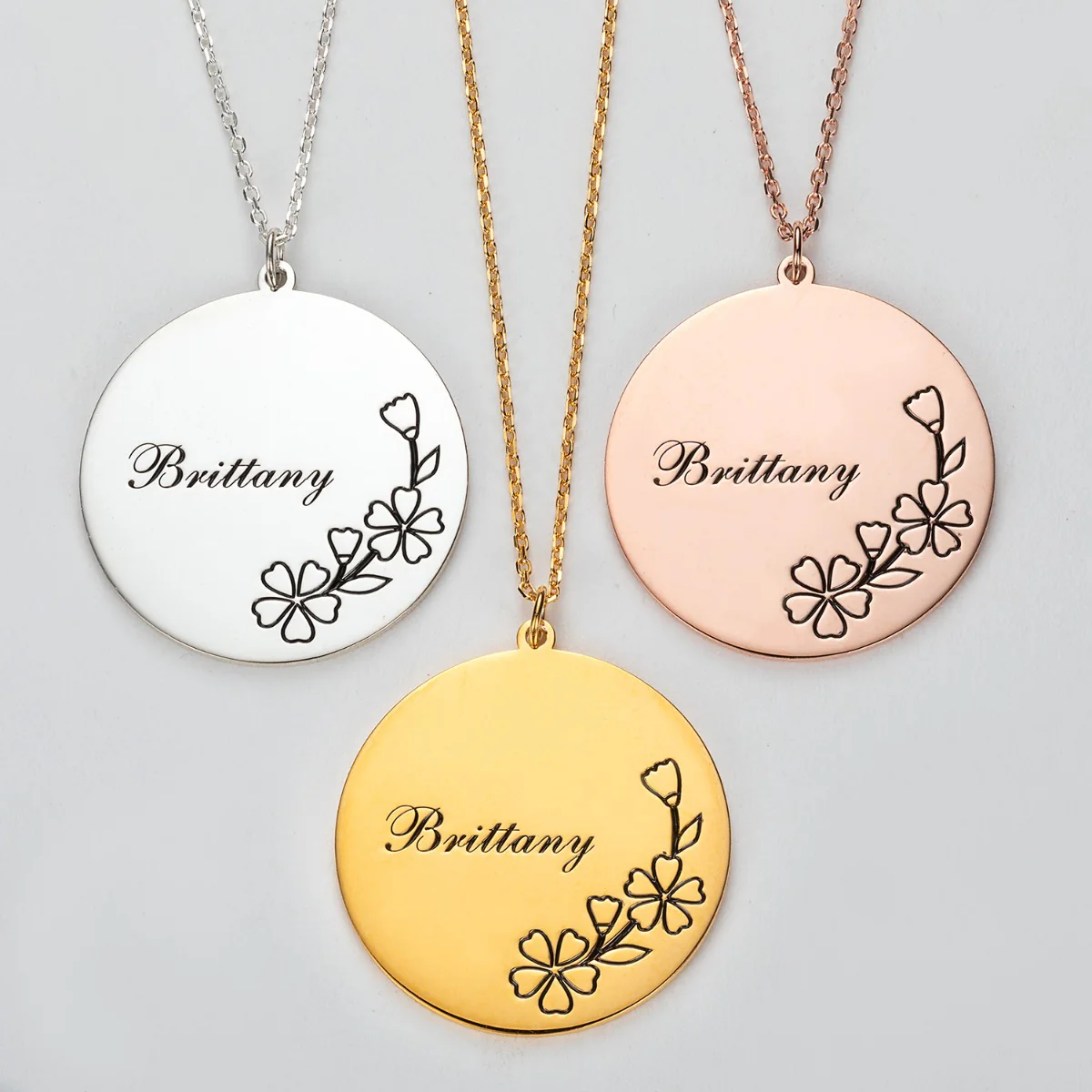 14K Gold Plated Engraved Name and Birth Flower Necklace - Image 6