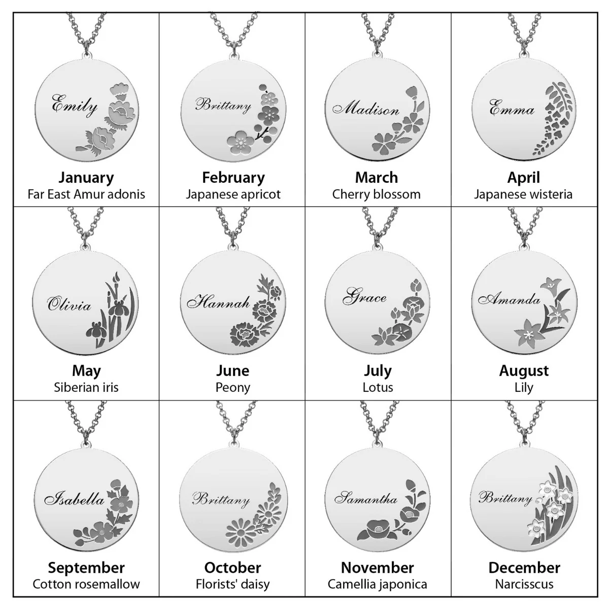 14K Gold Plated Engraved Name and Birth Flower Necklace - Image 7