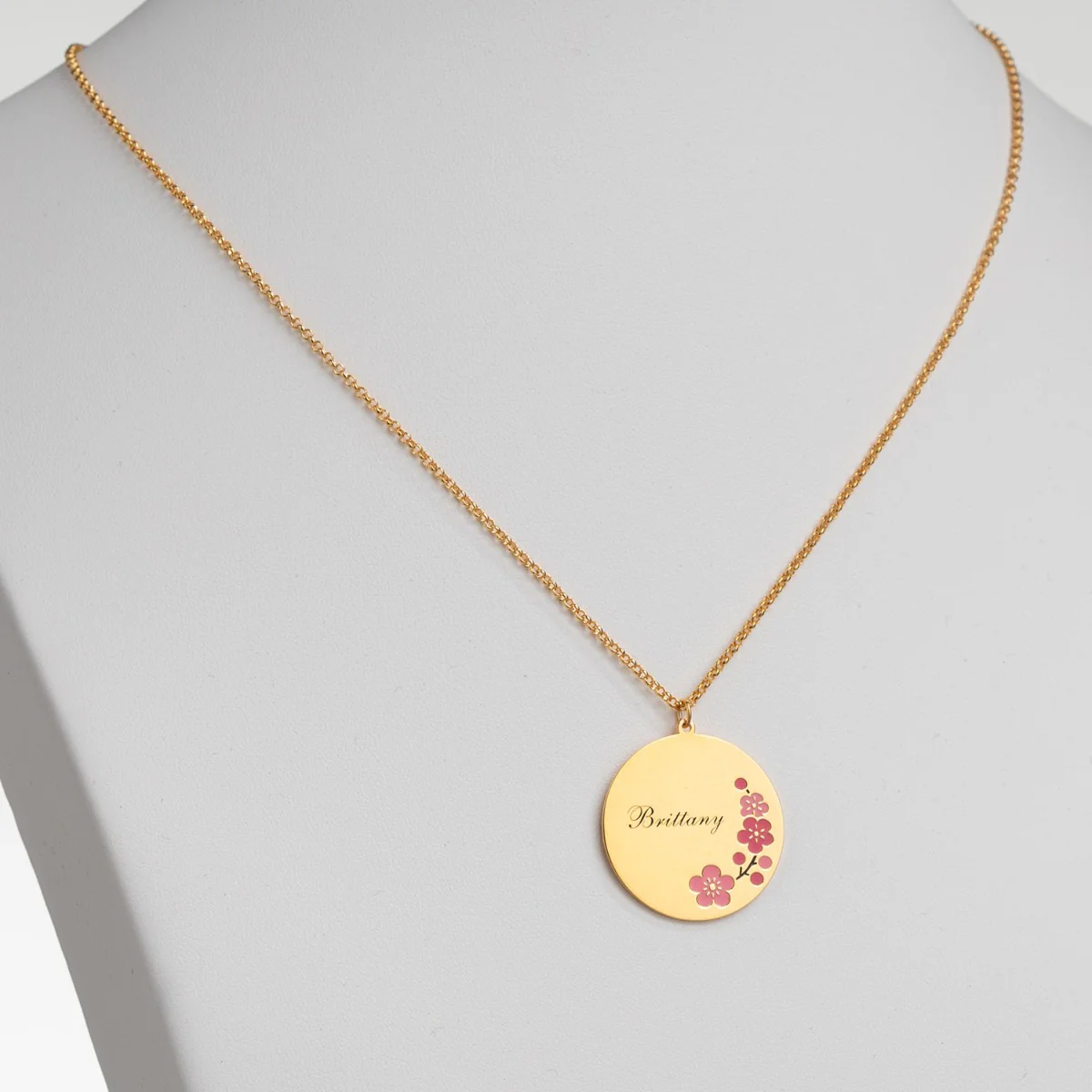 14K Gold Plated Engraved Name and Enamel Birth Flower Necklace - Image 3