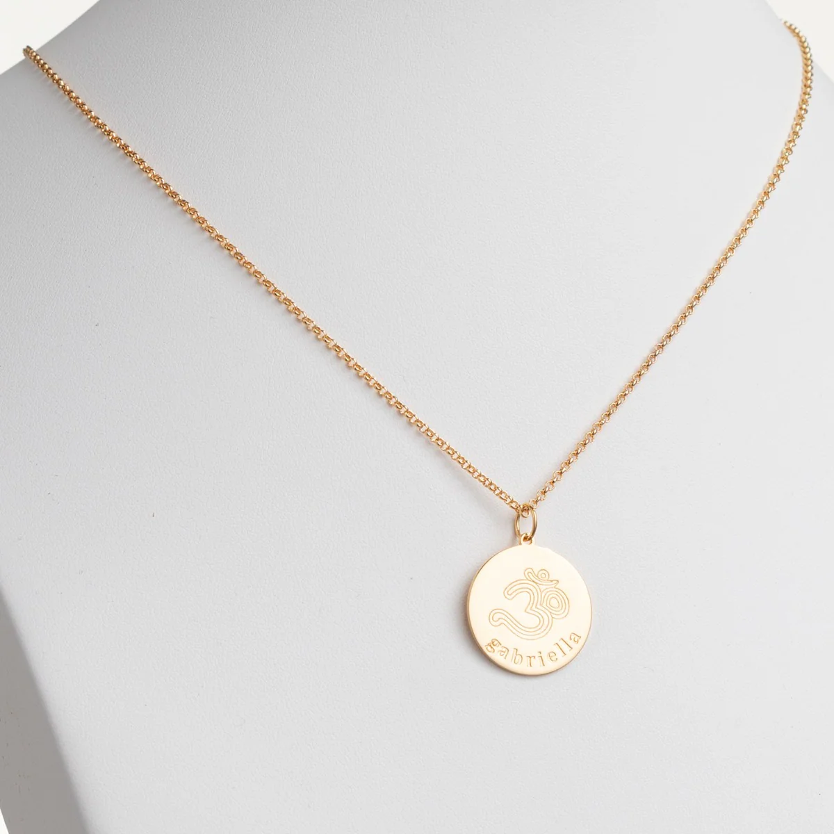 14K Gold Plated Engraved Name and Om Symbol Disc Necklace - Image 2