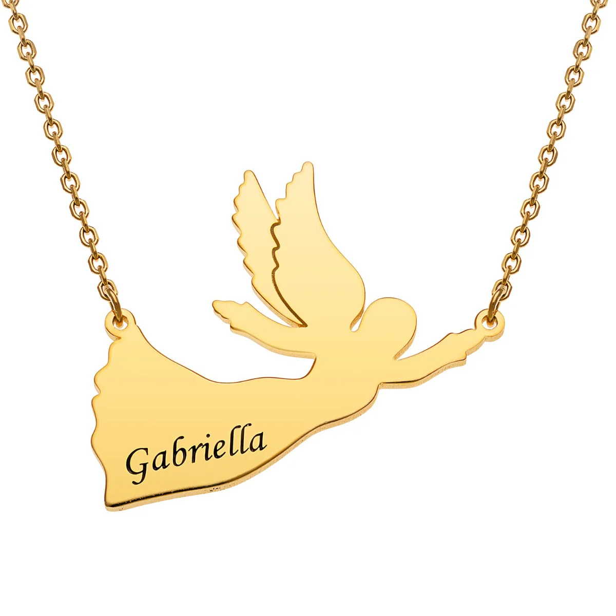 14K Gold Plated Engraved Name Angel Necklace