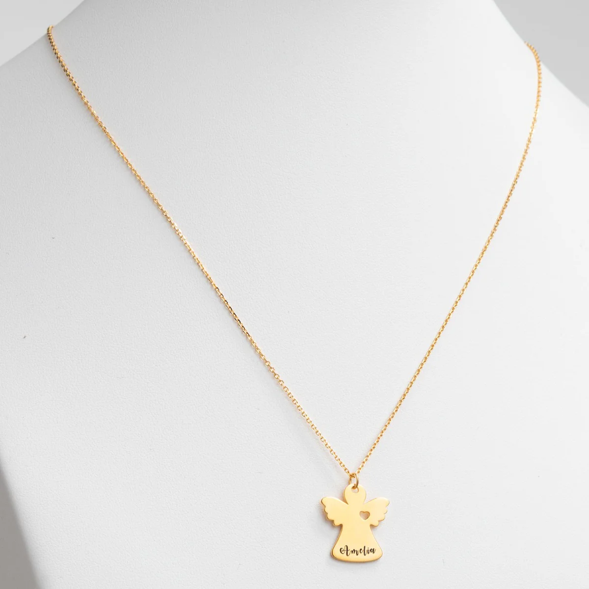 14K Gold Plated Engraved Name Angel with Heart Necklace - Image 2