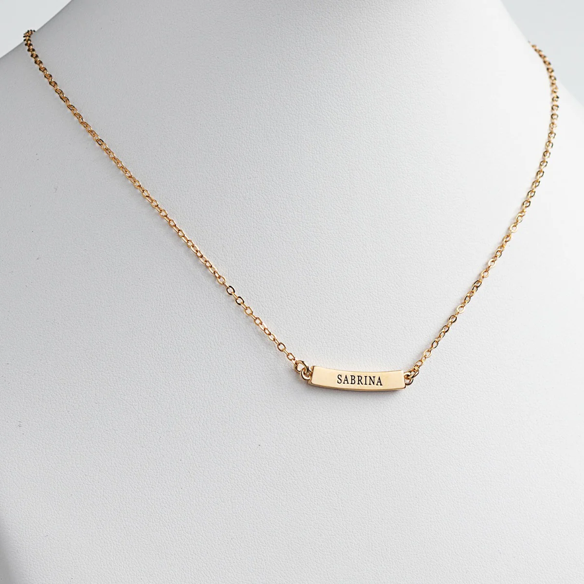 14K Gold Plated Engraved Name Curved Bar Necklace - Image 2