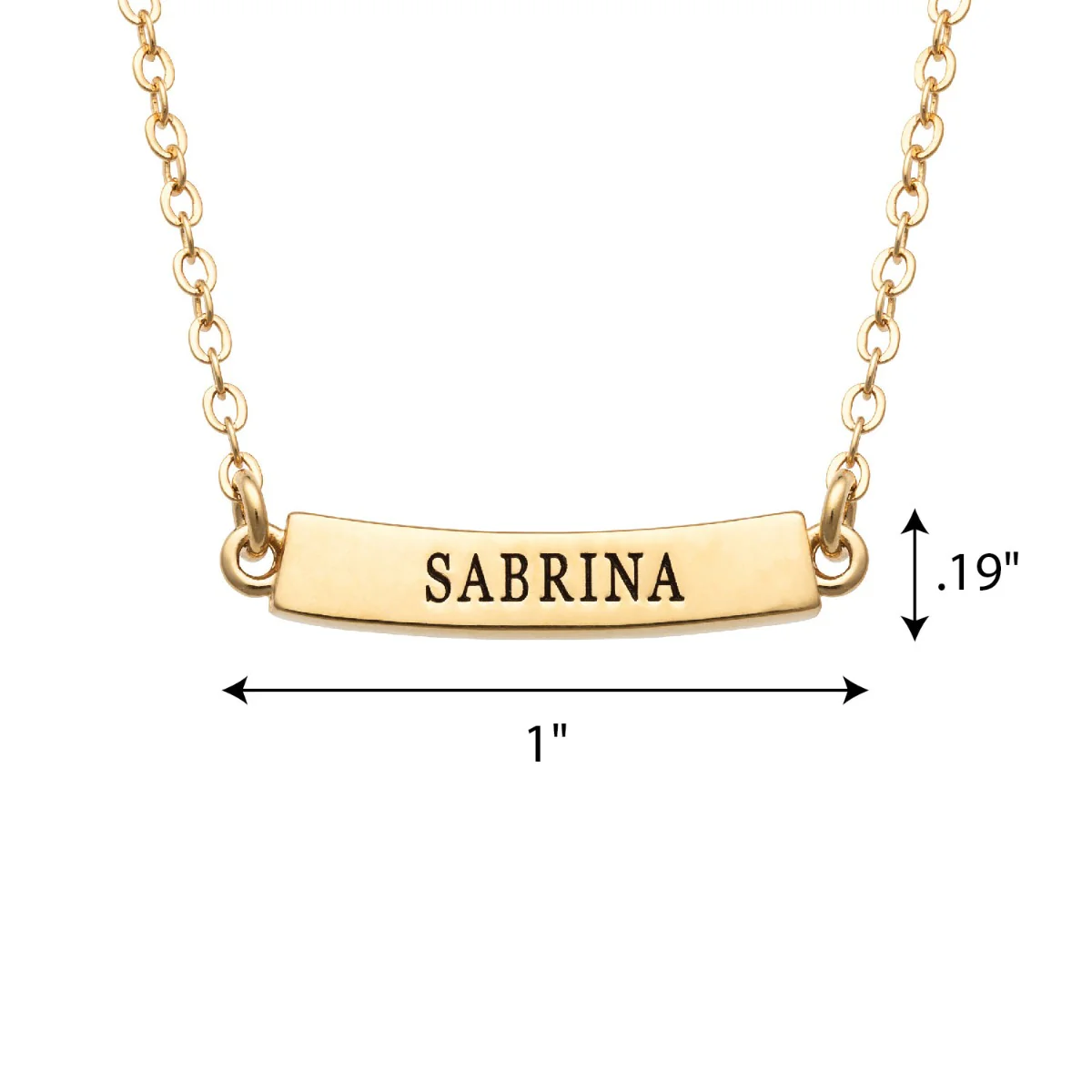 14K Gold Plated Engraved Name Curved Bar Necklace - Image 3