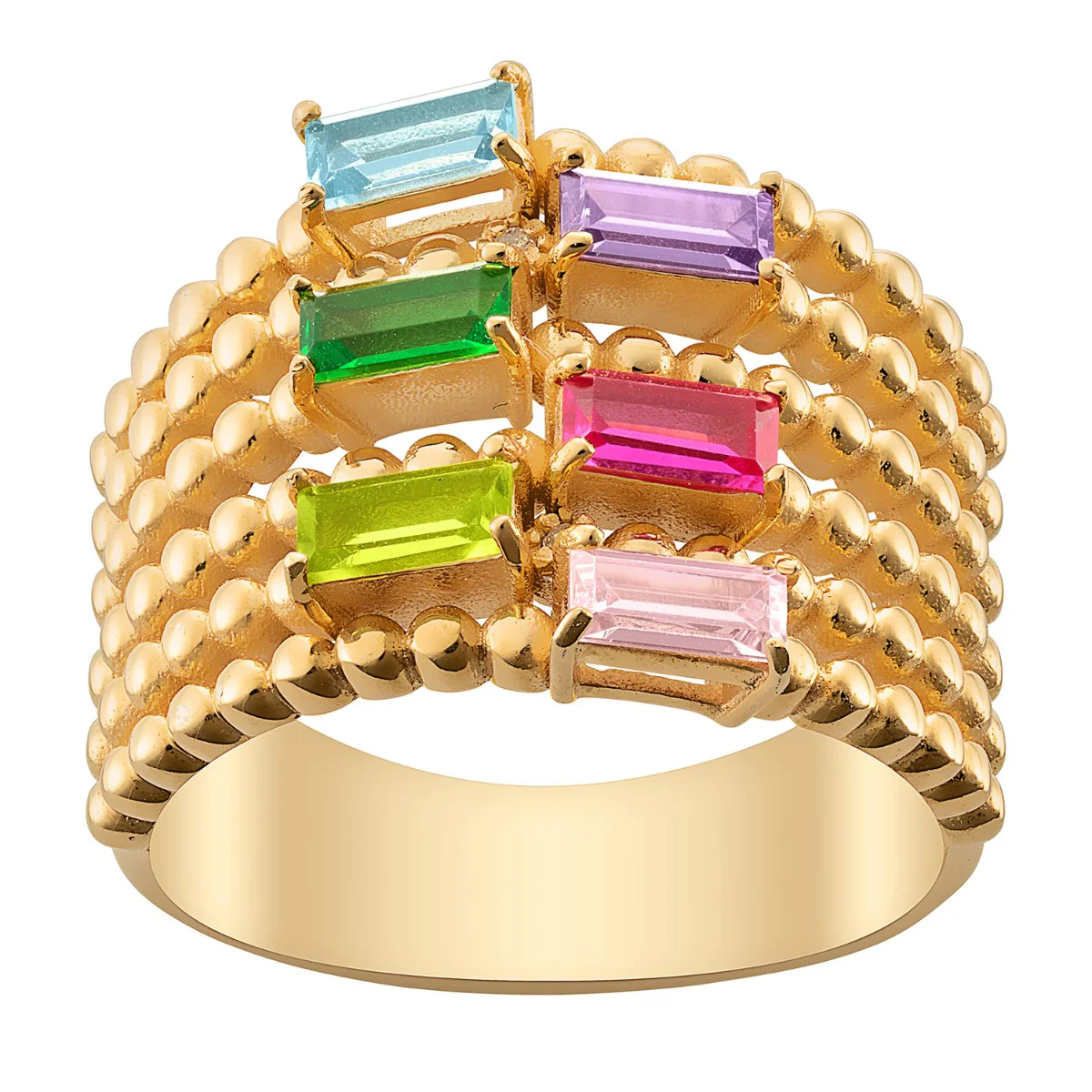14K Gold Plated Family Birthstone and Diamond Accent Faux Stack Ring