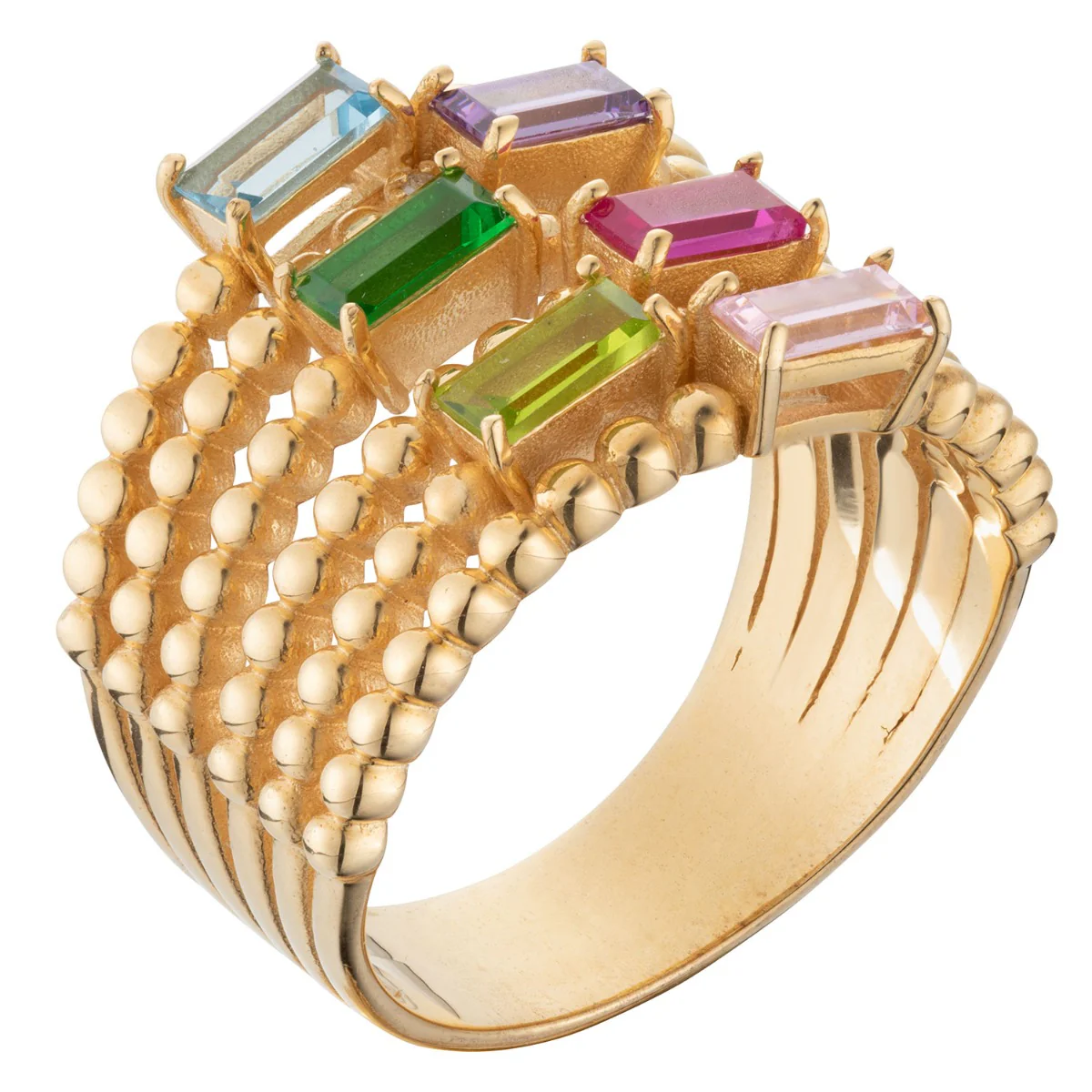 14K Gold Plated Family Birthstone and Diamond Accent Faux Stack Ring - Image 2