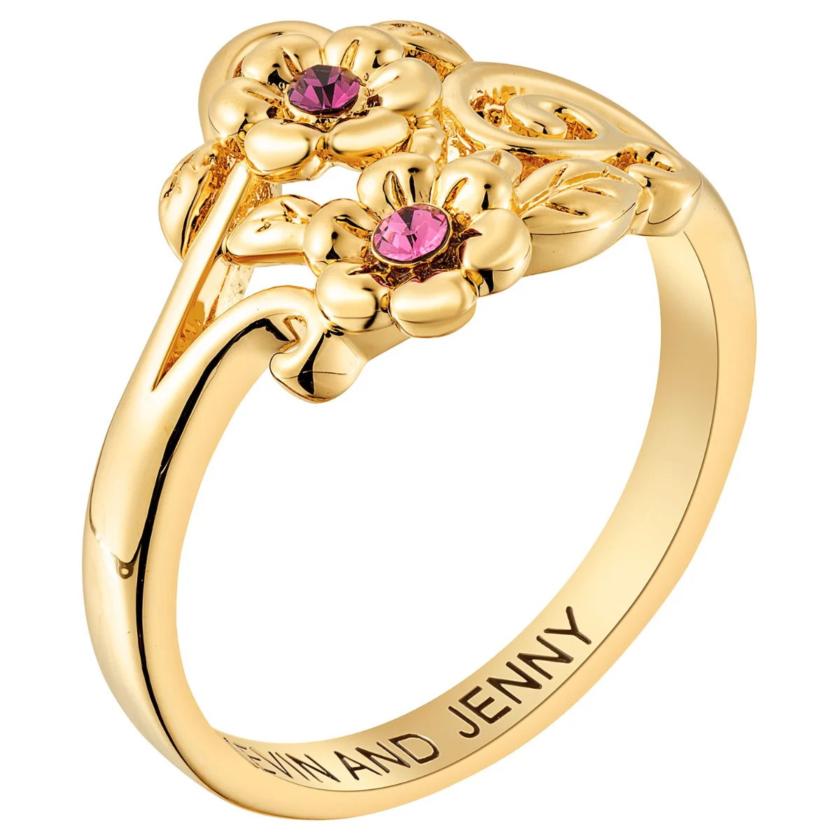 14K Gold Plated Flower Birthstone Couple Ring - Image 2