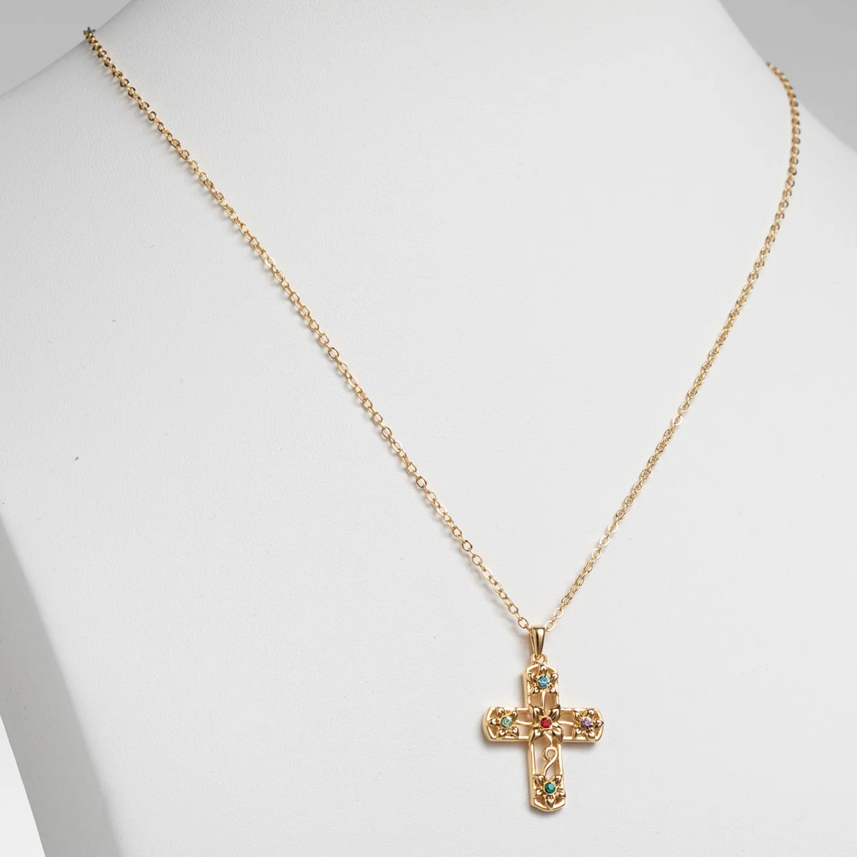 14K Gold Plated Flower Cross Birthstone Pendant - Image 2