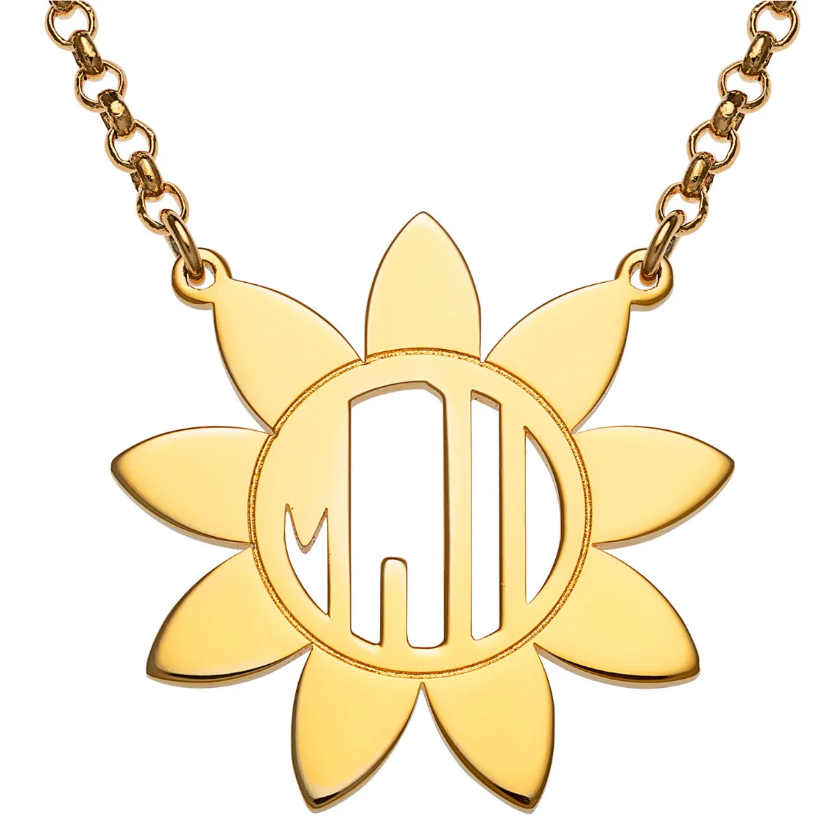 14K Gold Plated Sunflower Monogram Necklace - Image 2