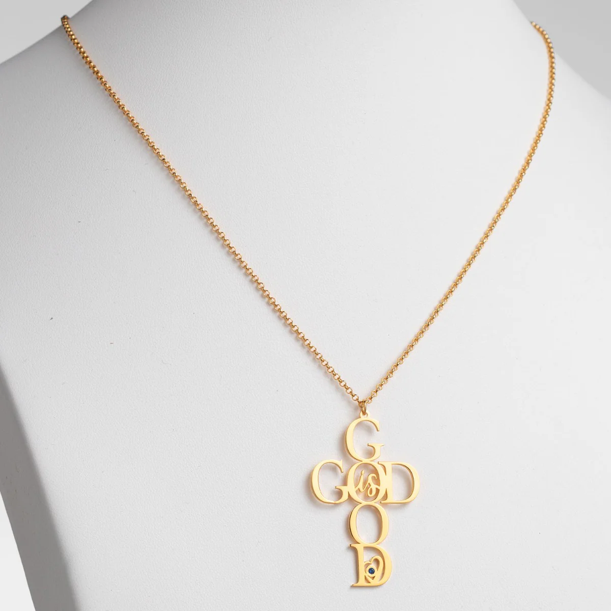14K Gold Plated God is Good Cross with Birthstone Necklace - Image 2