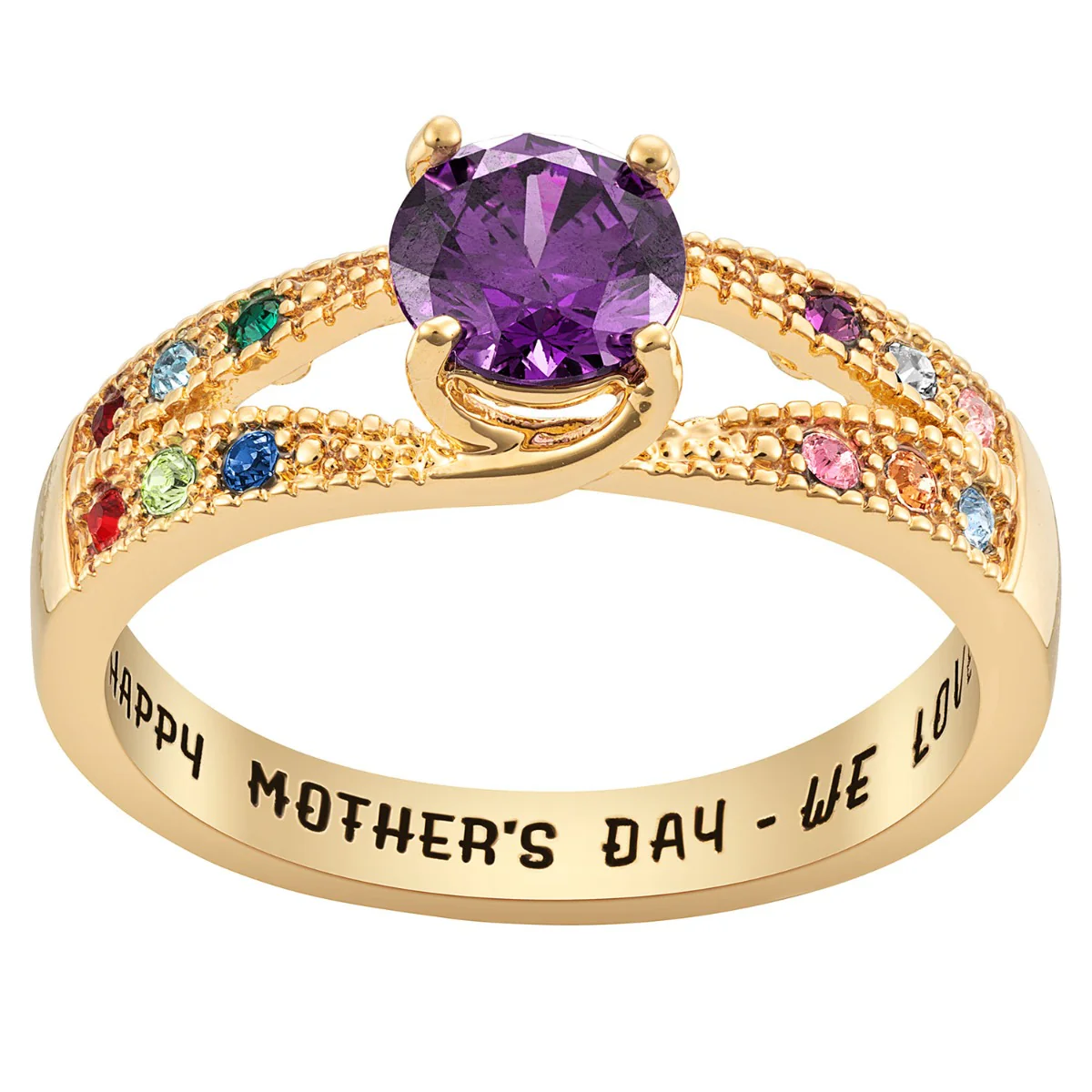 14K Gold Plated Mother/ Grandmother's Round Family Birthstone Ring